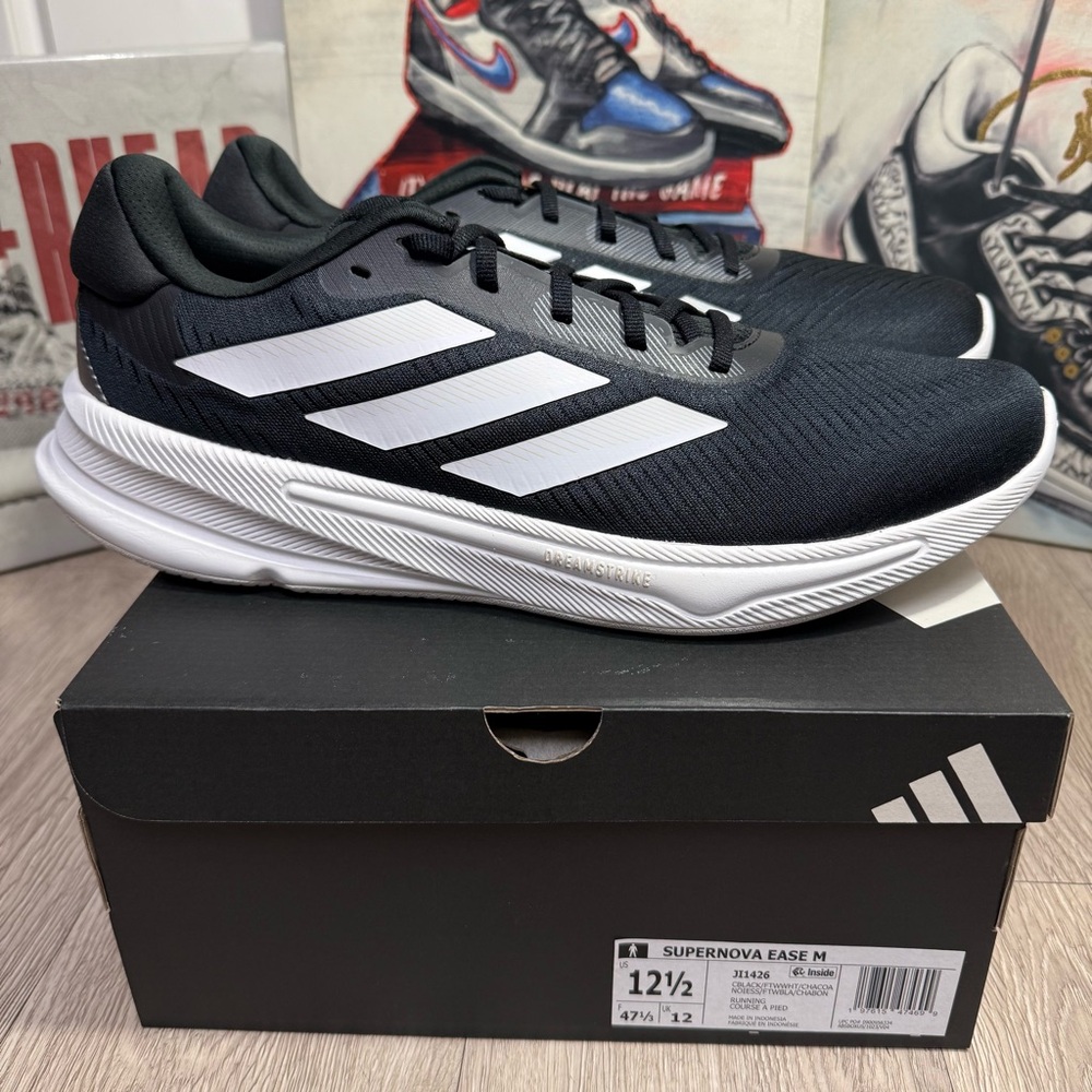 New Mens Adidas Supernova Ease JI1426 Black White Running Shoes 12.5, 13.5, 14